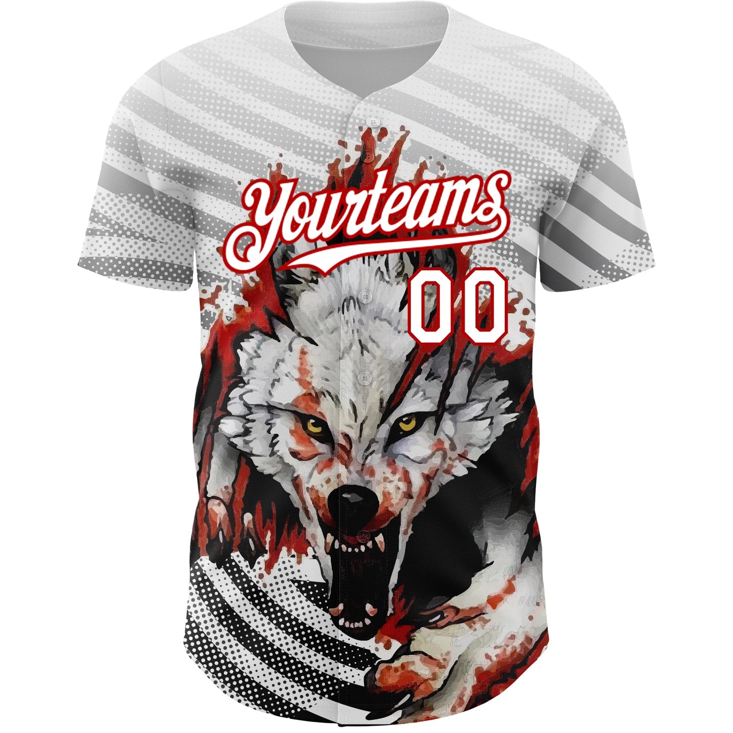Custom White Red 3D Pattern Design Animal Wolf Authentic Baseball Jersey view 2