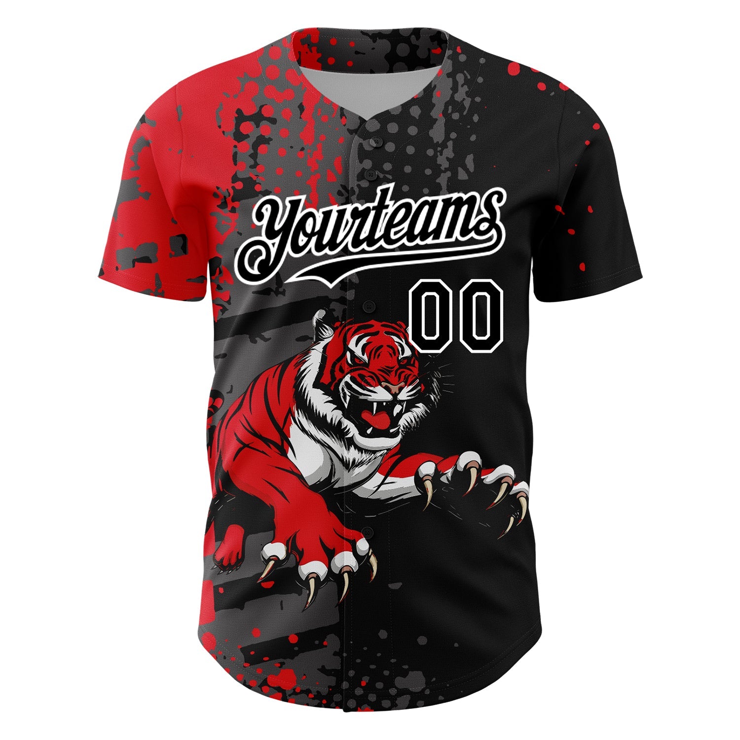 Custom Black Red-White 3D Pattern Design Animal Tiger Authentic Baseball Jersey view 2