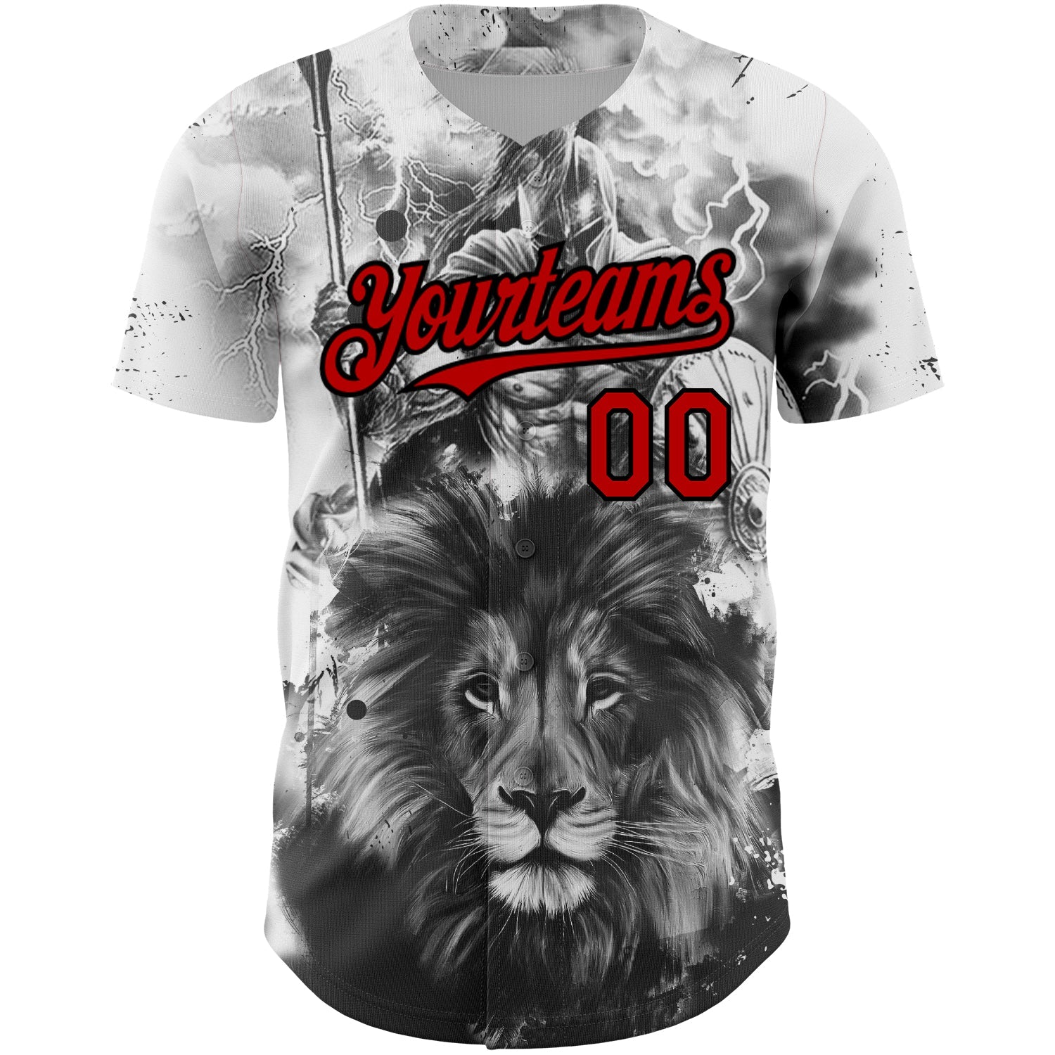 Custom White Red-Black 3D Pattern Design Animal Lion Authentic Baseball Jersey view 2