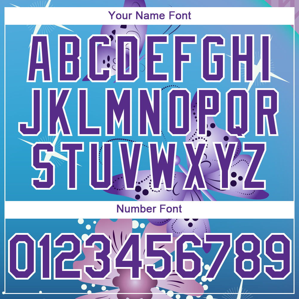Custom Light Blue Purple-White 3D Pattern Design Animal Butterfly And Flower Authentic Baseball Jersey view 5