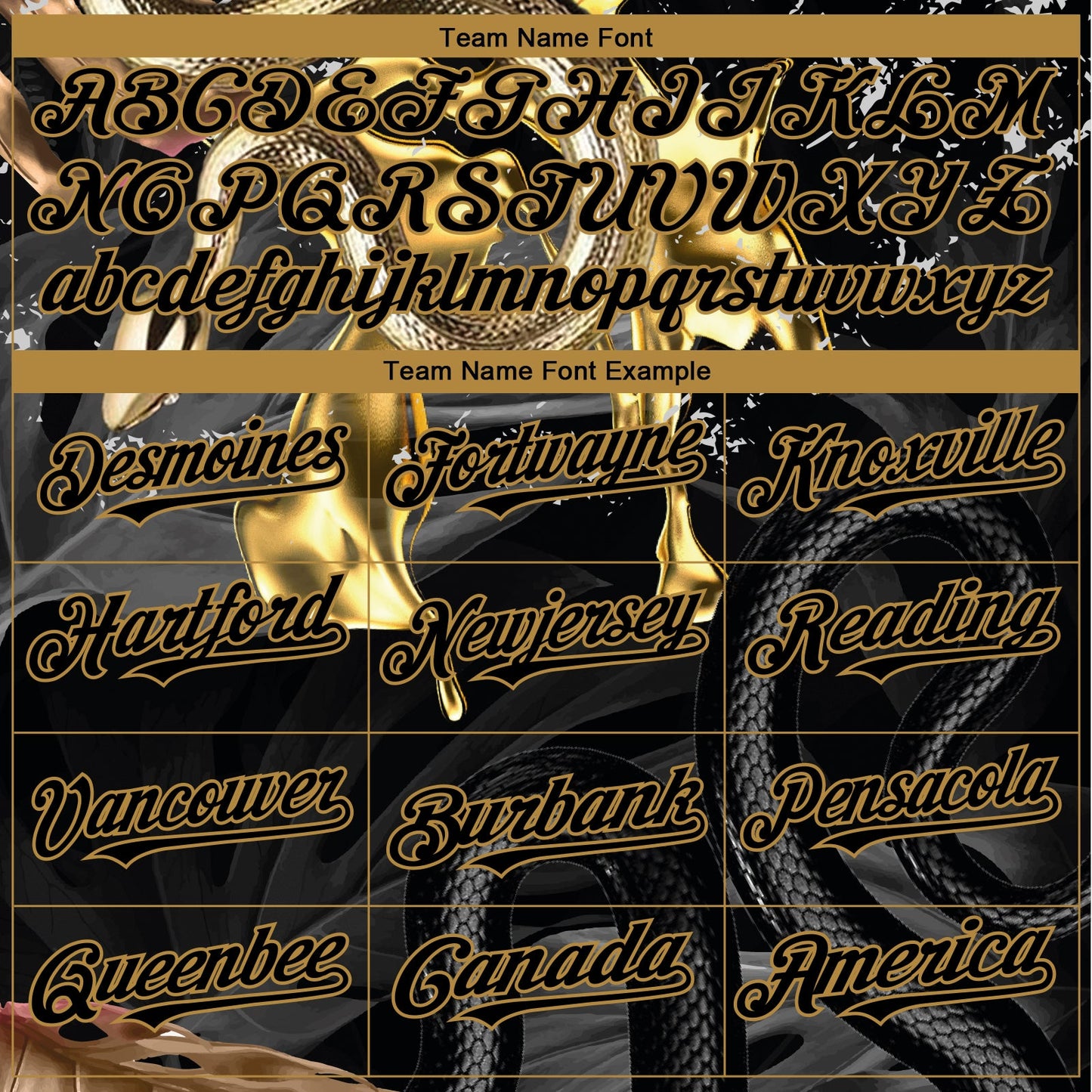 Custom Black Old Gold 3D Pattern Design Animal Snake Authentic Baseball Jersey view 4