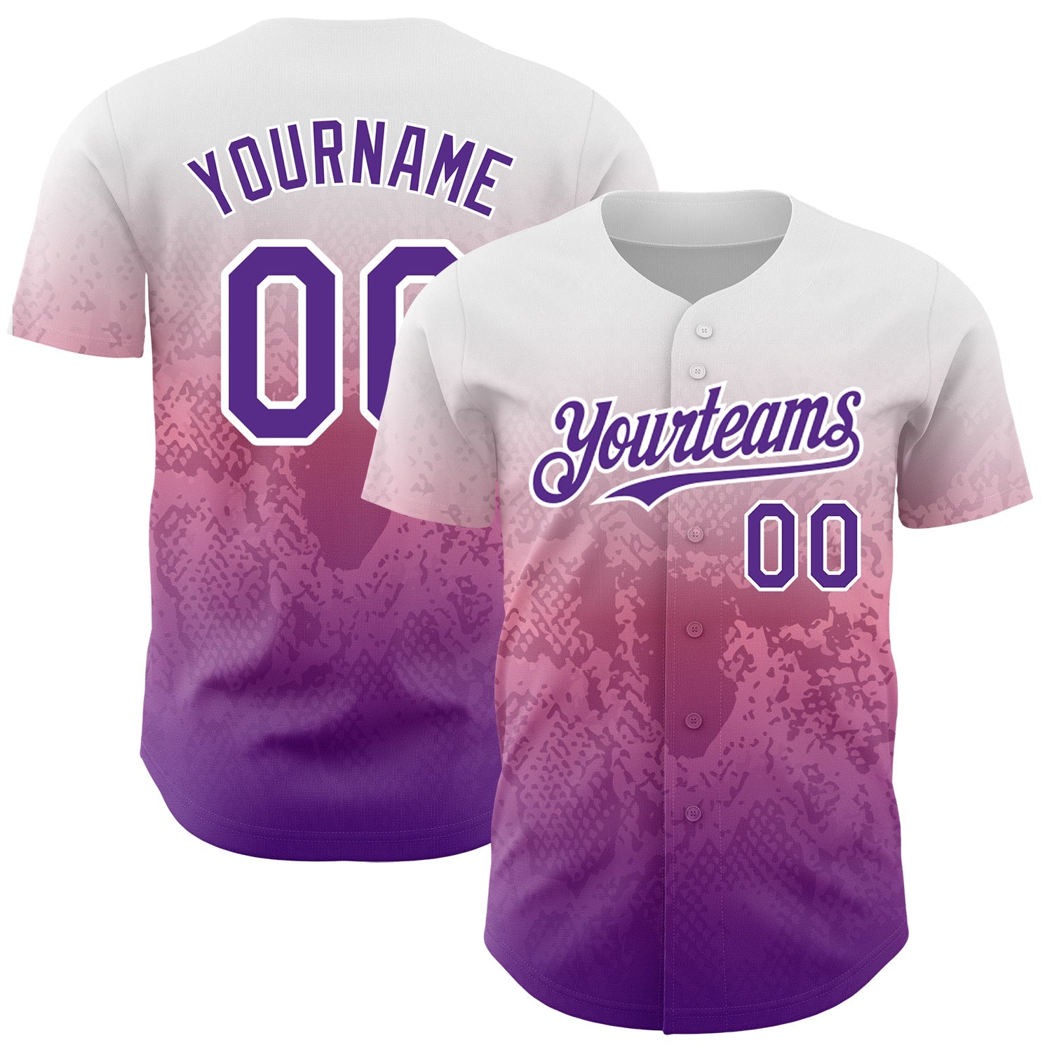 Custom White Purple-Pink 3D Pattern Design Gradient Style Animal Snake Authentic Baseball Jersey - Main View