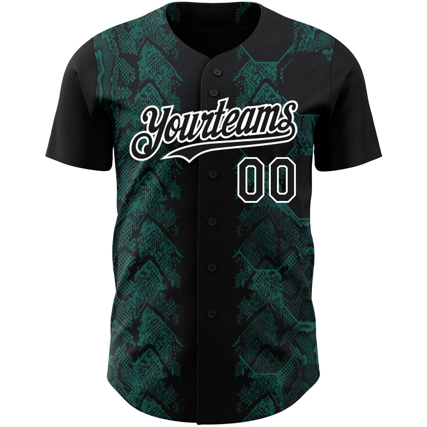 Custom Black Midnight Green-White 3D Pattern Design Animal Snake Authentic Baseball Jersey view 2