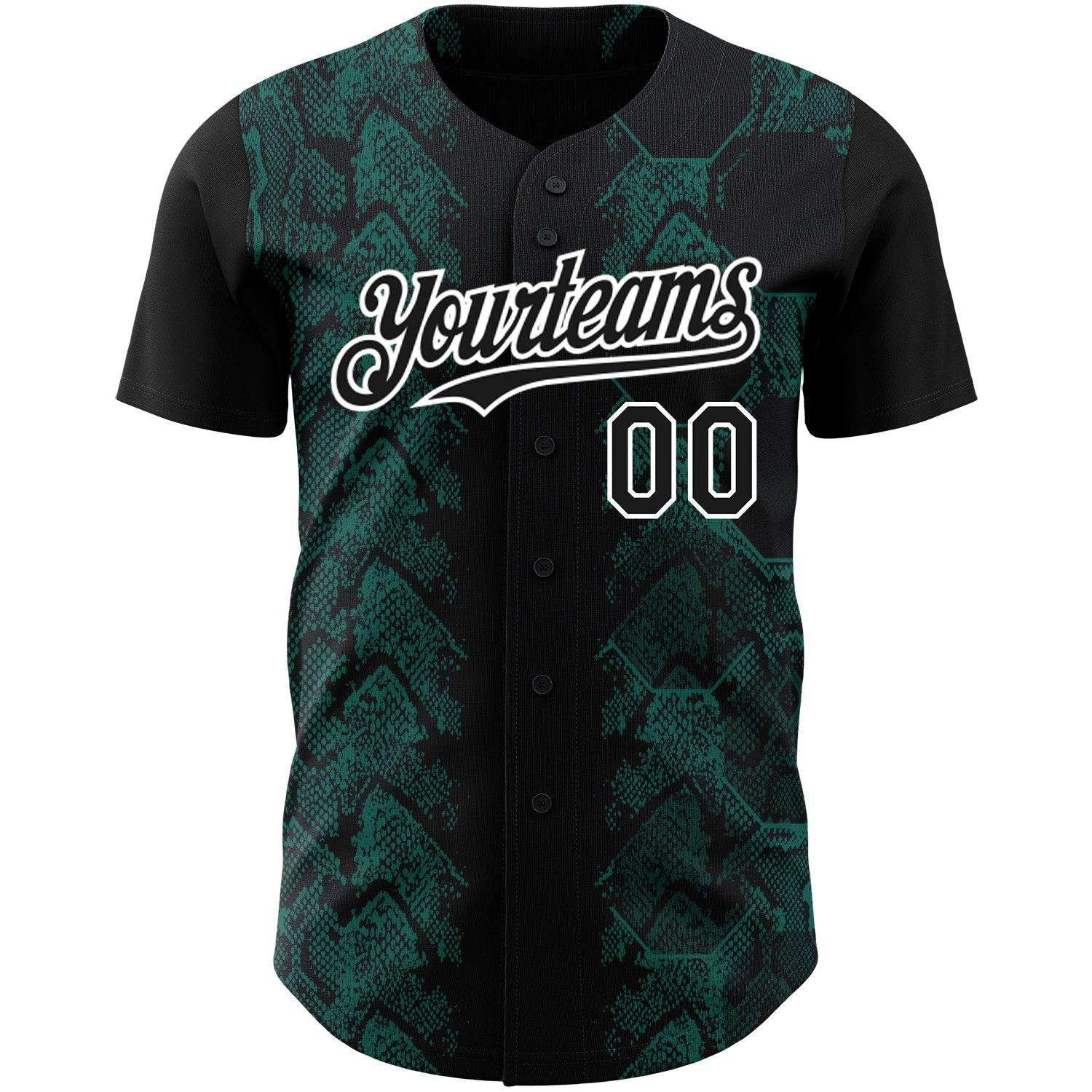 Custom Black Midnight Green-White 3D Pattern Design Animal Snake Authentic Baseball Jersey view 2