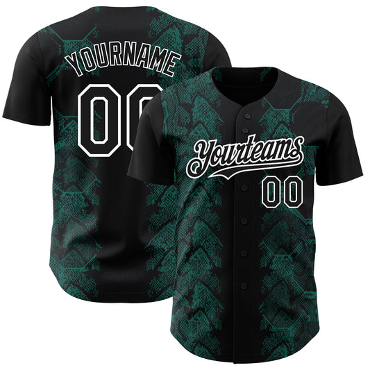 Custom Black Midnight Green-White 3D Pattern Design Animal Snake Authentic Baseball Jersey - Main View