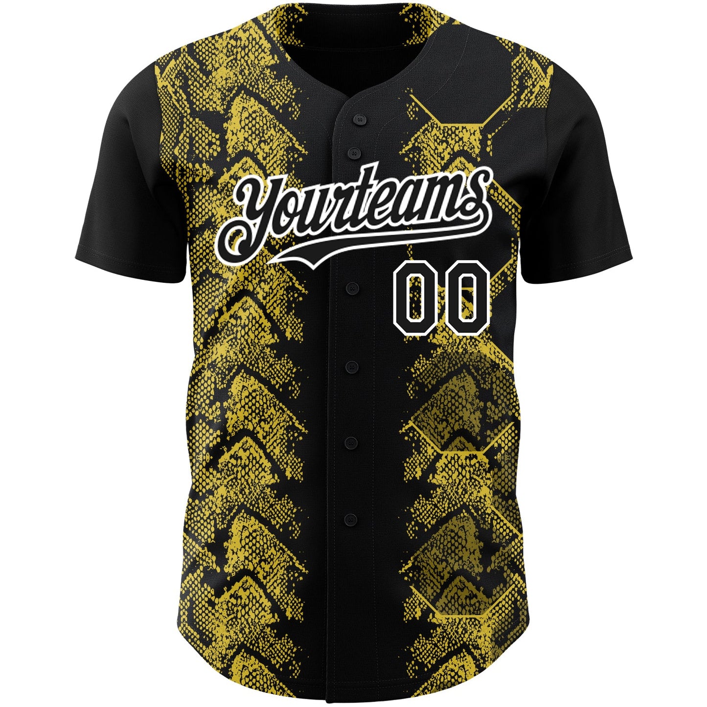 Custom Black Yellow-White 3D Pattern Design Animal Snake Authentic Baseball Jersey view 2