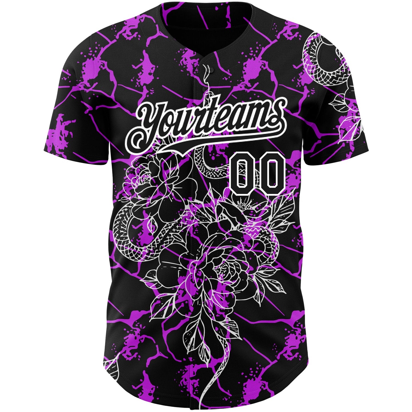 Custom Black Purple-White 3D Pattern Design Animal Snake Authentic Baseball Jersey view 2