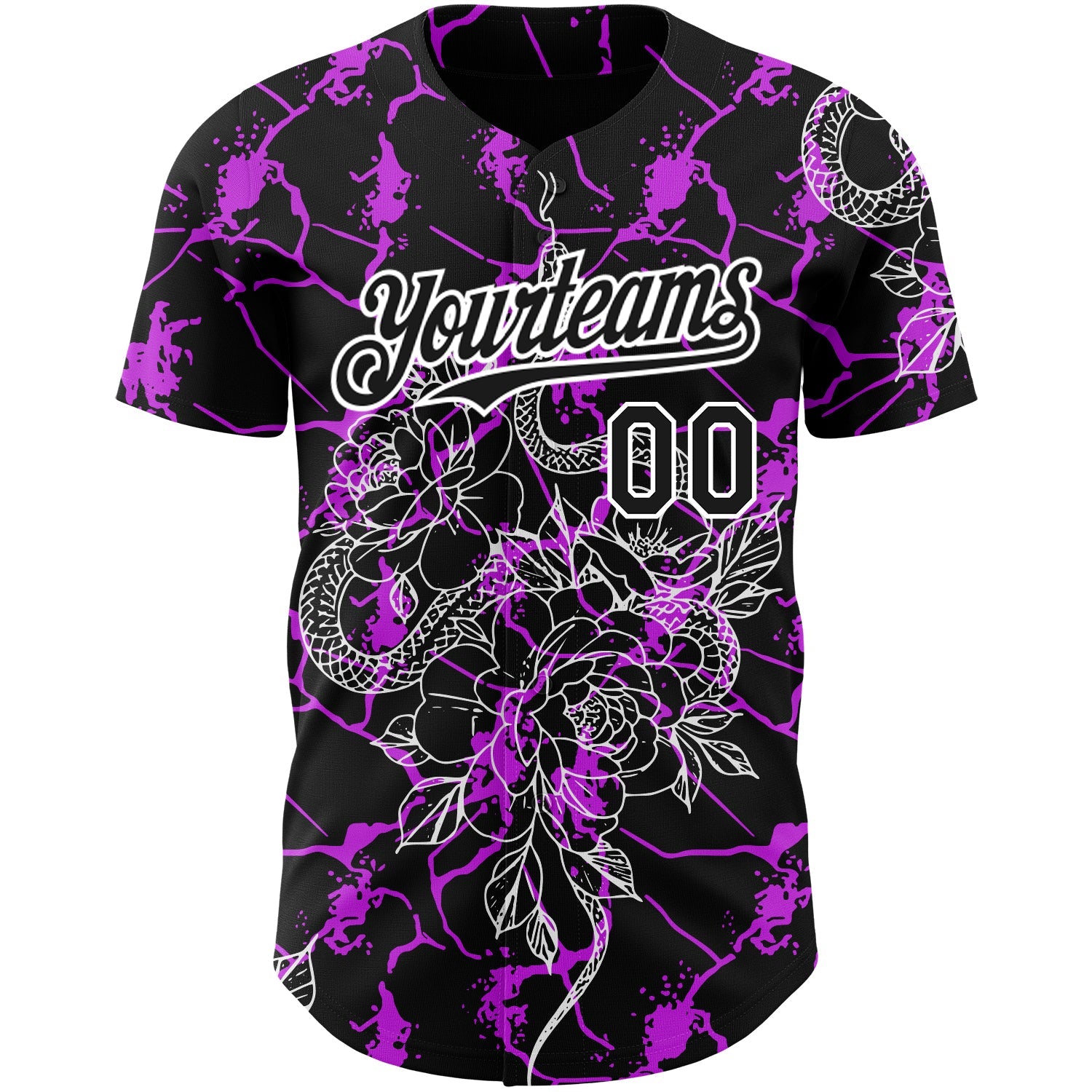 Custom Black Purple-White 3D Pattern Design Animal Snake Authentic Baseball Jersey view 2