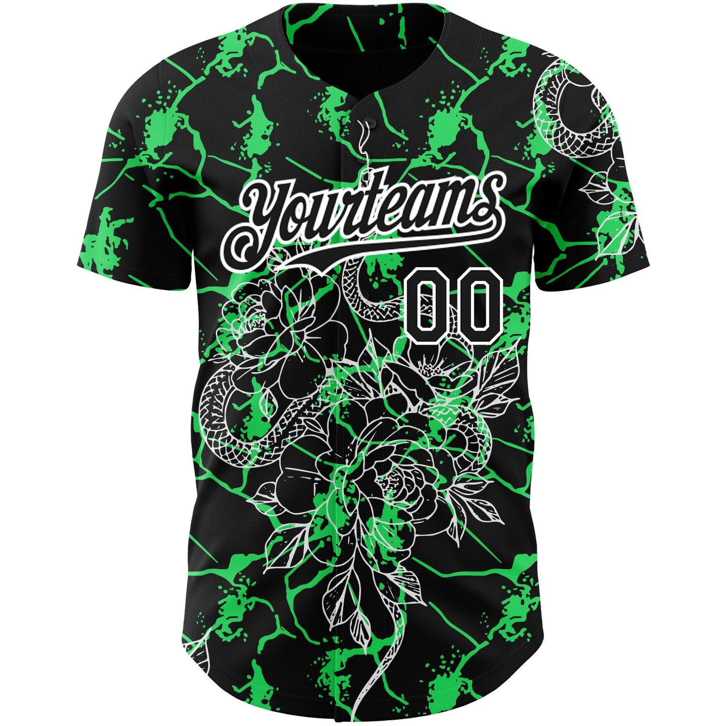 Custom Black Neon Green-White 3D Pattern Design Animal Snake Authentic Baseball Jersey view 2