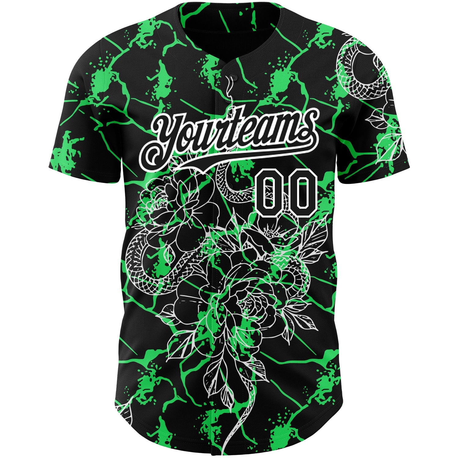 Custom Black Neon Green-White 3D Pattern Design Animal Snake Authentic Baseball Jersey view 2