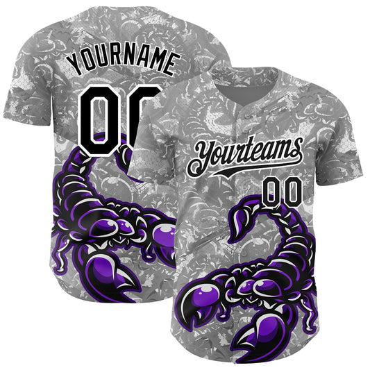 Custom Gray Black-White 3D Pattern Design Animal Scorpion Authentic Baseball Jersey - Main View