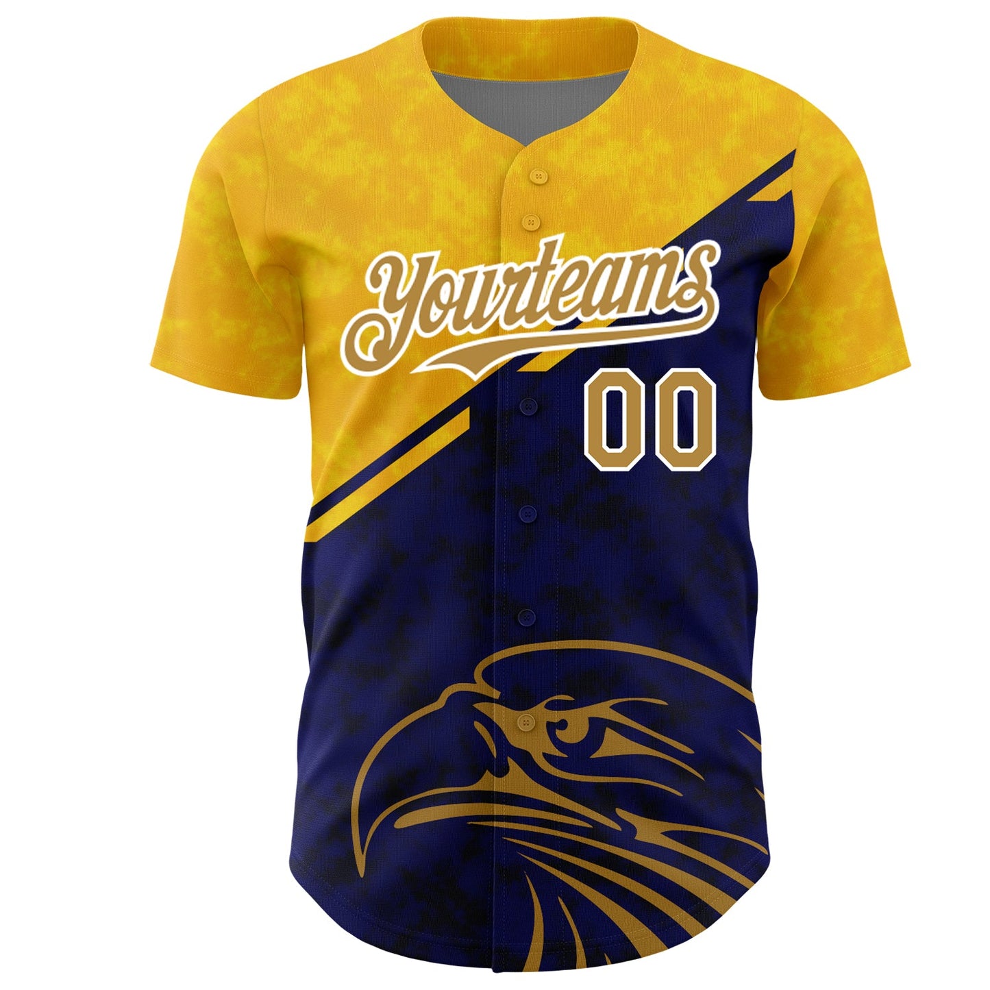 Custom Yellow Old Gold-Navy 3D Pattern Design Animal Eagle Authentic Baseball Jersey view 2