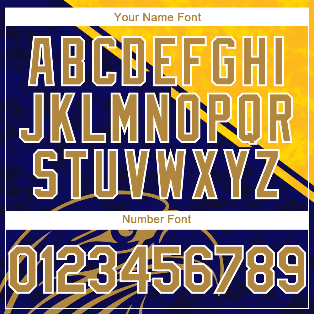 Custom Yellow Old Gold-Navy 3D Pattern Design Animal Eagle Authentic Baseball Jersey view 5