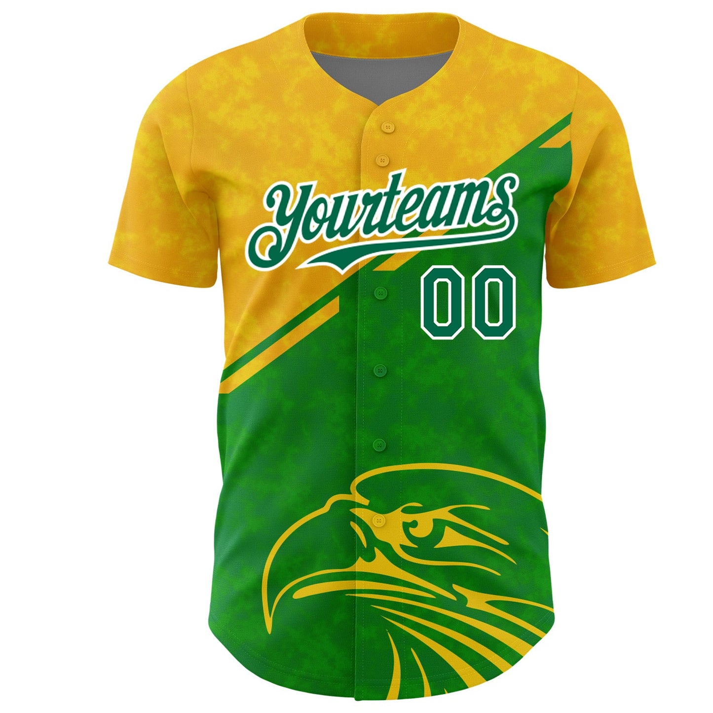 Custom Yellow Kelly Green-White 3D Pattern Design Animal Eagle Authentic Baseball Jersey view 2