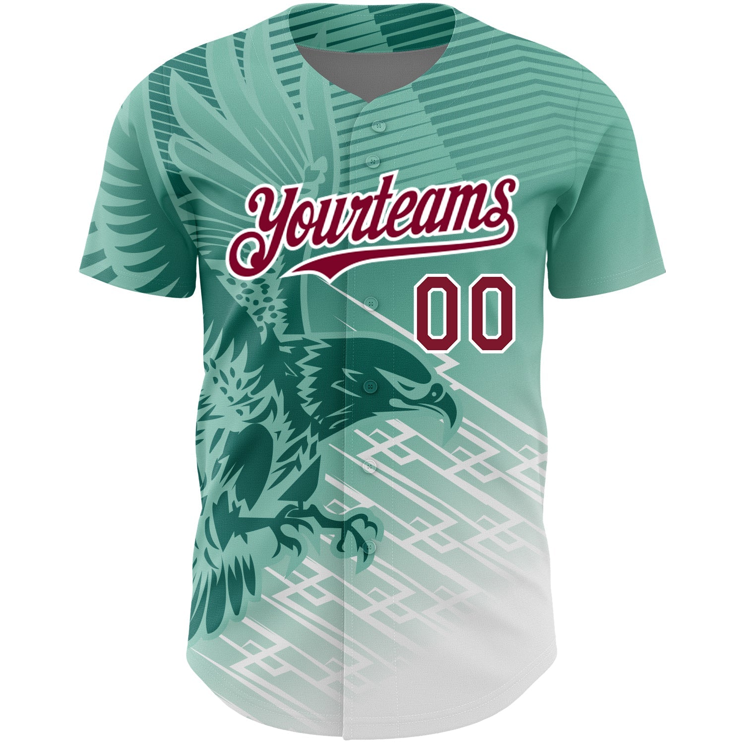 Custom Teal Crimson-White 3D Pattern Design Animal Eagle Authentic Baseball Jersey view 2