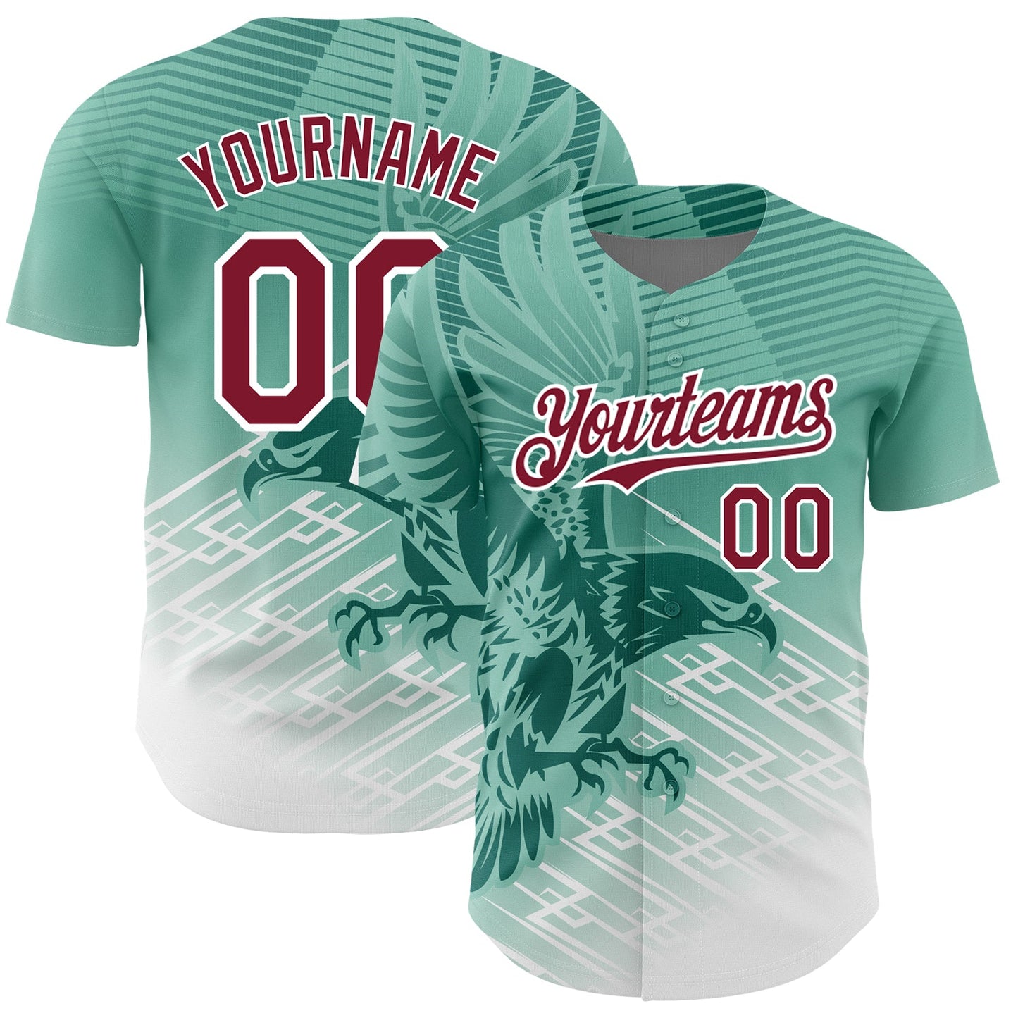 Custom Teal Crimson-White 3D Pattern Design Animal Eagle Authentic Baseball Jersey - Main View