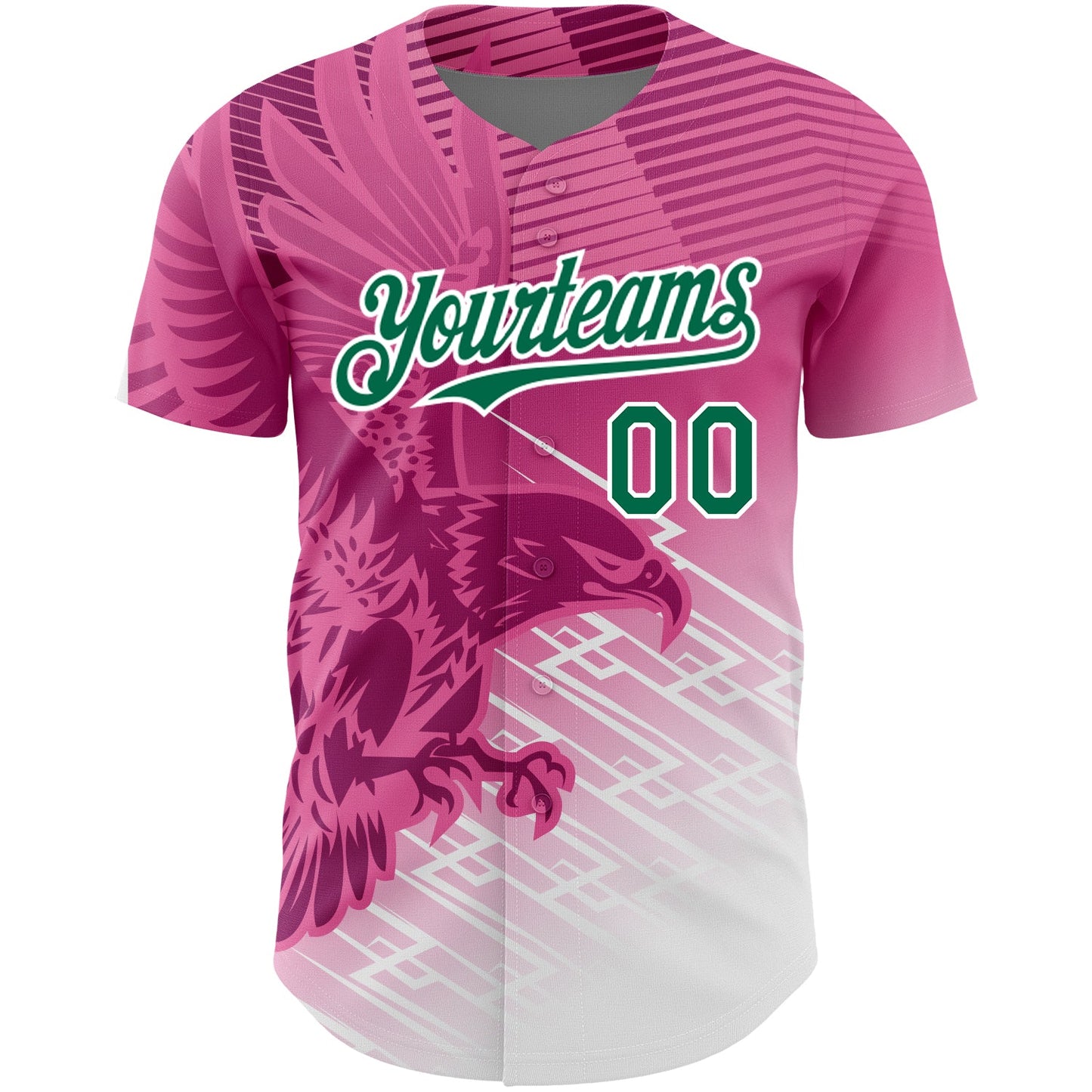 Custom Pink Kelly Green-White 3D Pattern Design Animal Eagle Authentic Baseball Jersey view 2