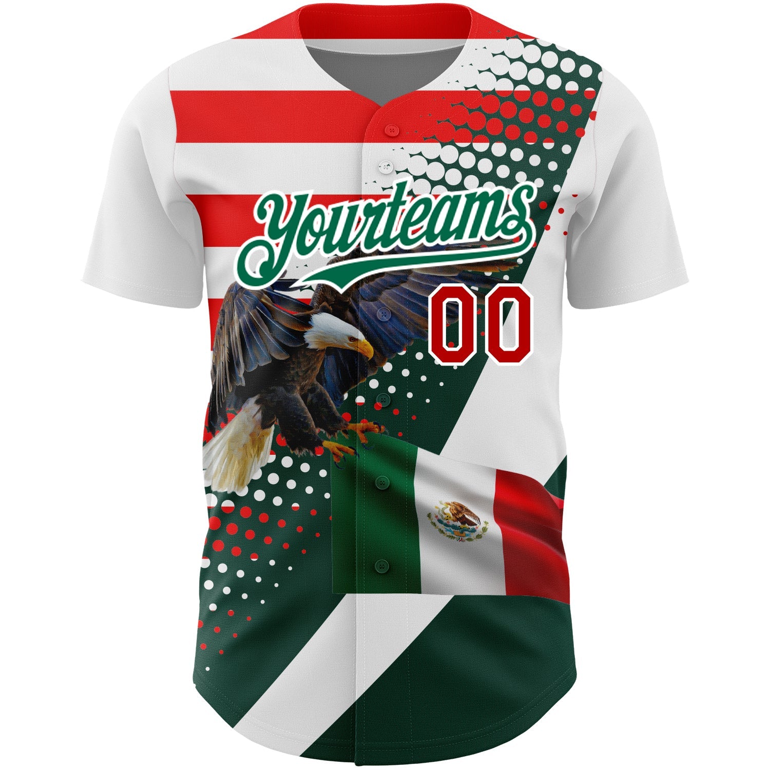 Custom White Red-Kelly Green 3D Mexico Authentic Baseball Jersey view 2