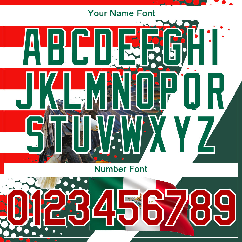 Custom White Red-Kelly Green 3D Mexico Authentic Baseball Jersey view 5