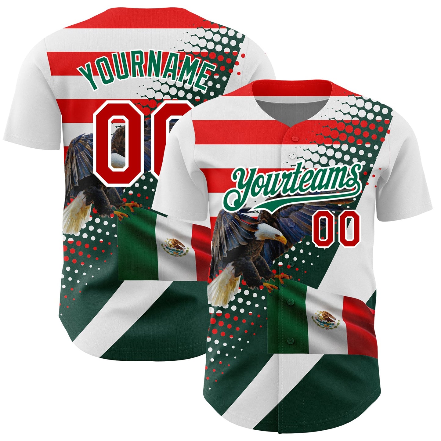 Custom White Red-Kelly Green 3D Mexico Authentic Baseball Jersey - Main View