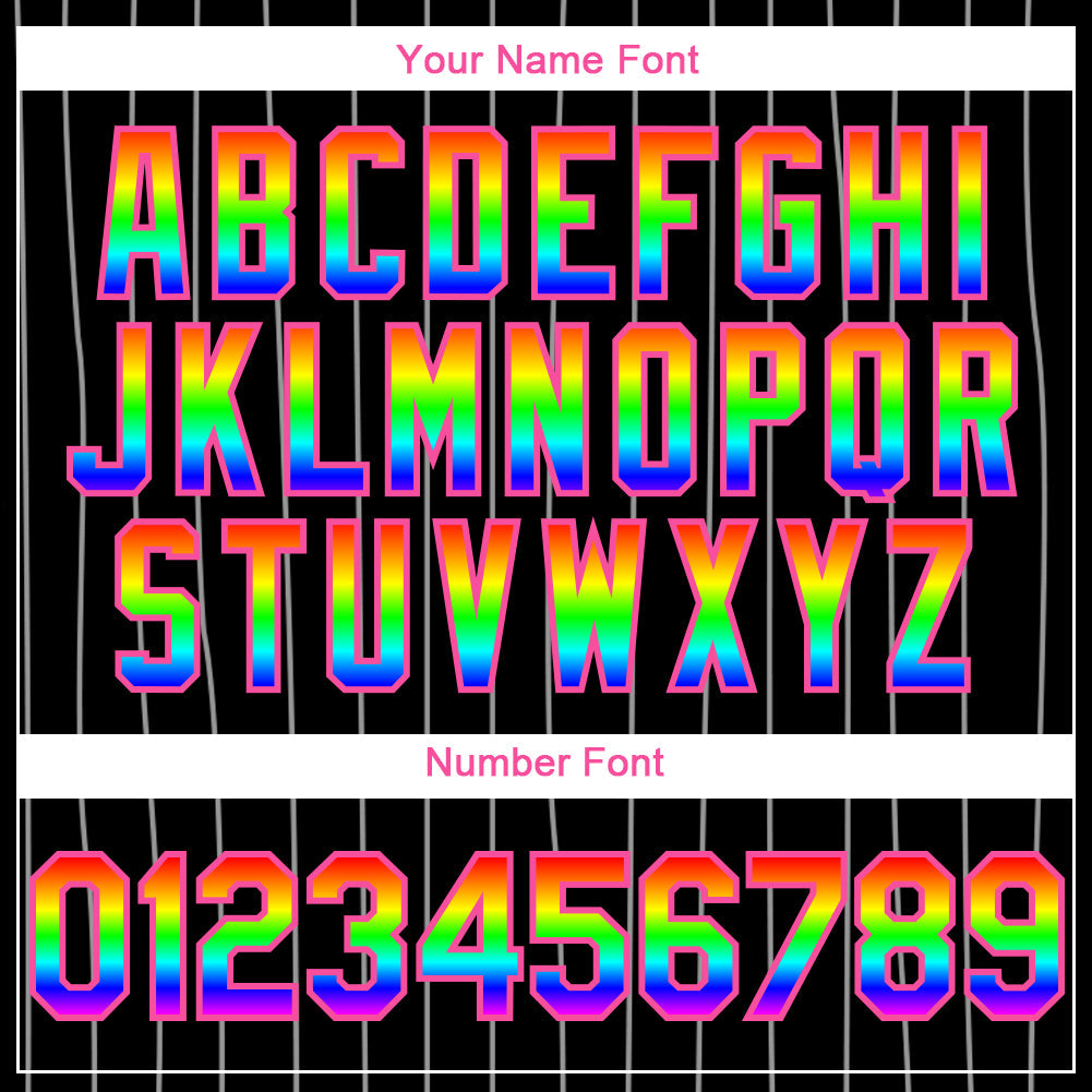 Custom Black White Pinstripe Rainbow-Pink 3D Authentic Baseball Jersey view 5