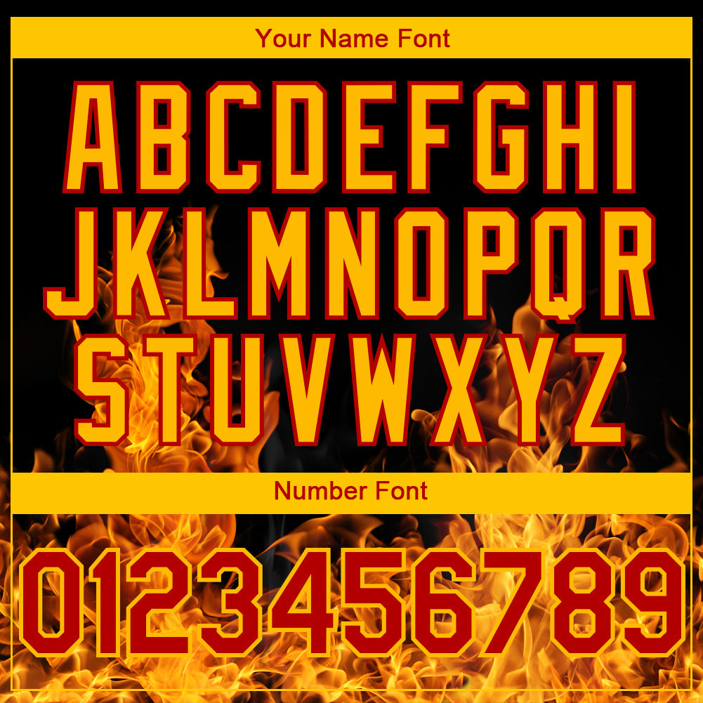 Custom Black Red-Yellow 3D Pattern Design Flame Authentic Baseball Jersey view 6