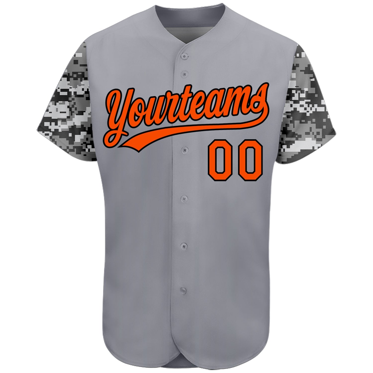 Custom Gray Orange Black-Camo 3D Pattern Design Authentic Baseball Jersey view 2