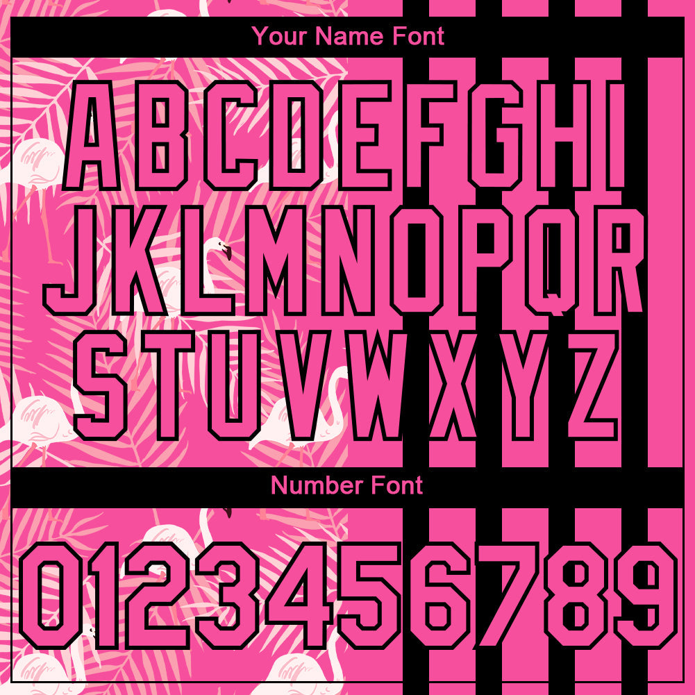Custom Pink Black 3D Pattern Design Tropical Palm Leaves And Famingo Authentic Baseball Jersey view 5