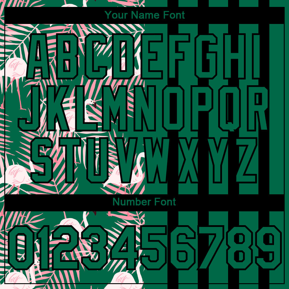 Custom Kelly Green Black 3D Pattern Design Tropical Palm Leaves And Famingo Authentic Baseball Jersey view 5