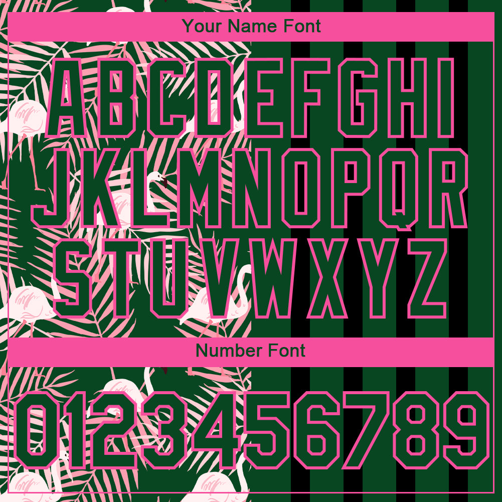 Custom Green Pink-Black 3D Pattern Design Tropical Palm Leaves And Famingo Authentic Baseball Jersey view 5