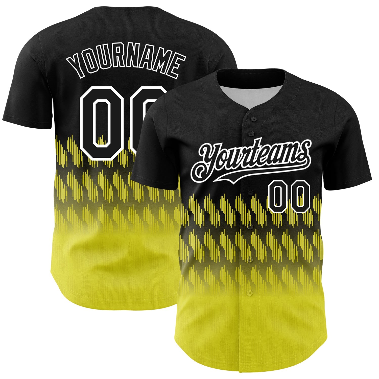 Custom Black Light Yellow-White 3D Pattern Design Lines Authentic Baseball Jersey - Main View
