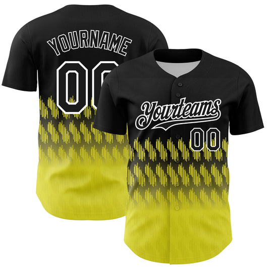 Custom Black Light Yellow-White 3D Pattern Design Lines Authentic Baseball Jersey - Main View