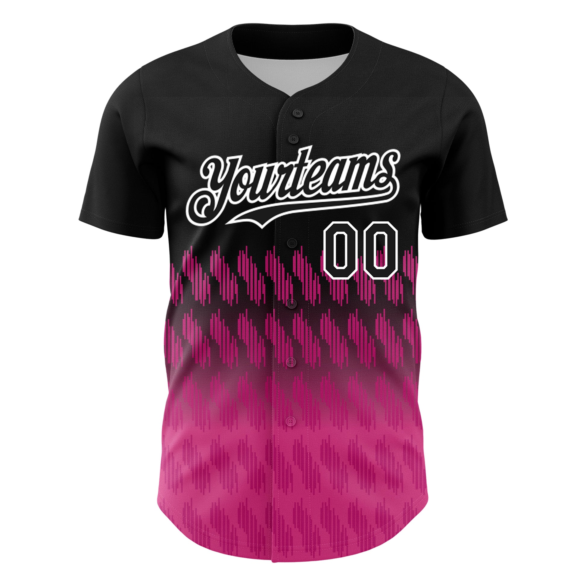 Custom Black Pink-White 3D Pattern Design Lines Authentic Baseball Jersey view 2
