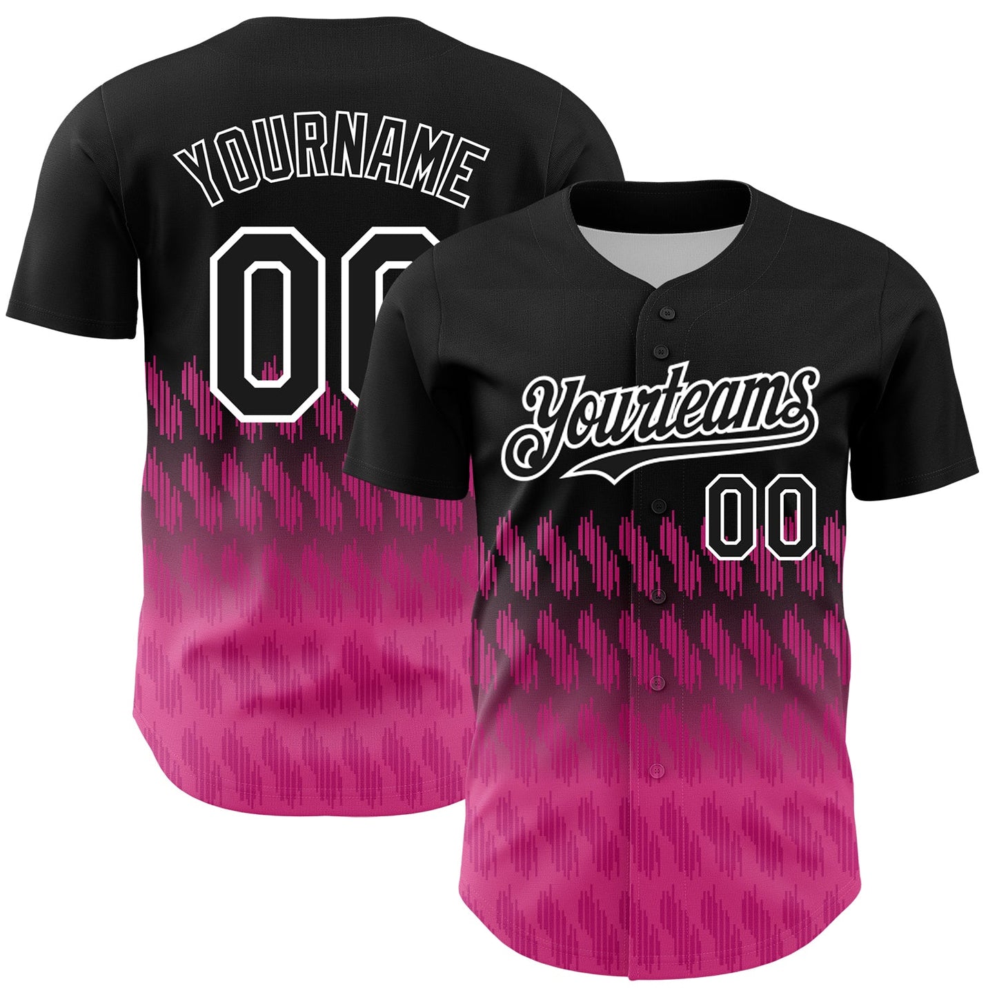 Custom Black Pink-White 3D Pattern Design Lines Authentic Baseball Jersey - Main View