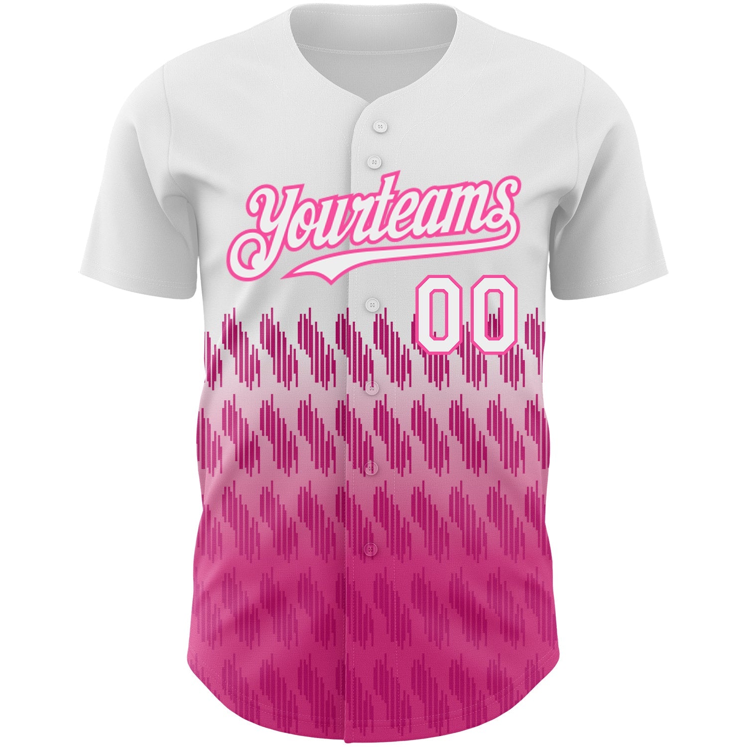 Custom White Pink 3D Pattern Design Lines Authentic Baseball Jersey view 2