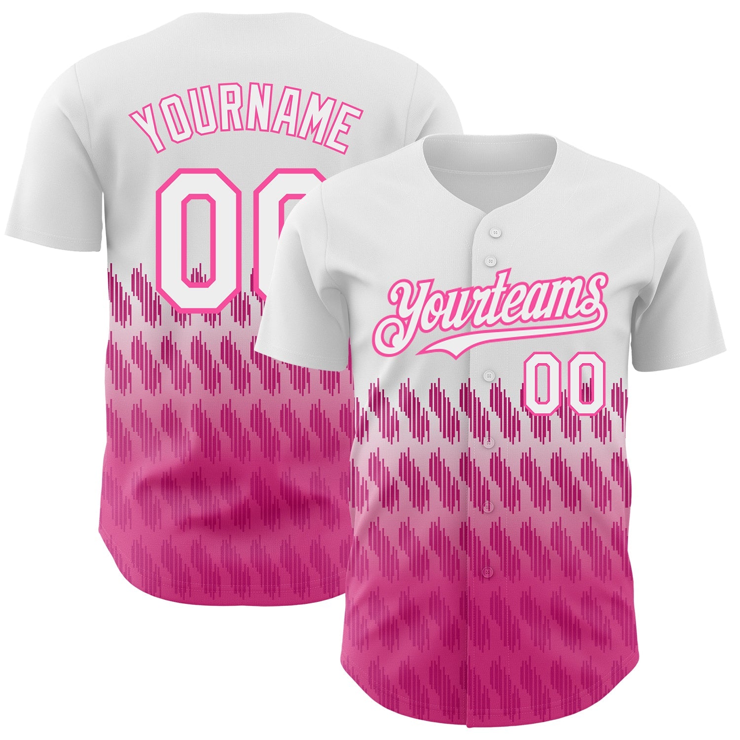 Custom White Pink 3D Pattern Design Lines Authentic Baseball Jersey - Main View