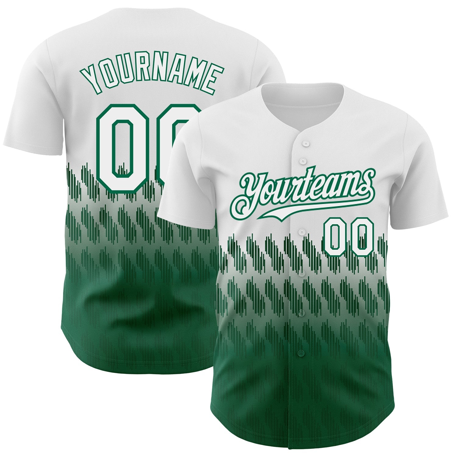 Custom White Kelly Green 3D Pattern Design Lines Authentic Baseball Jersey - Main View