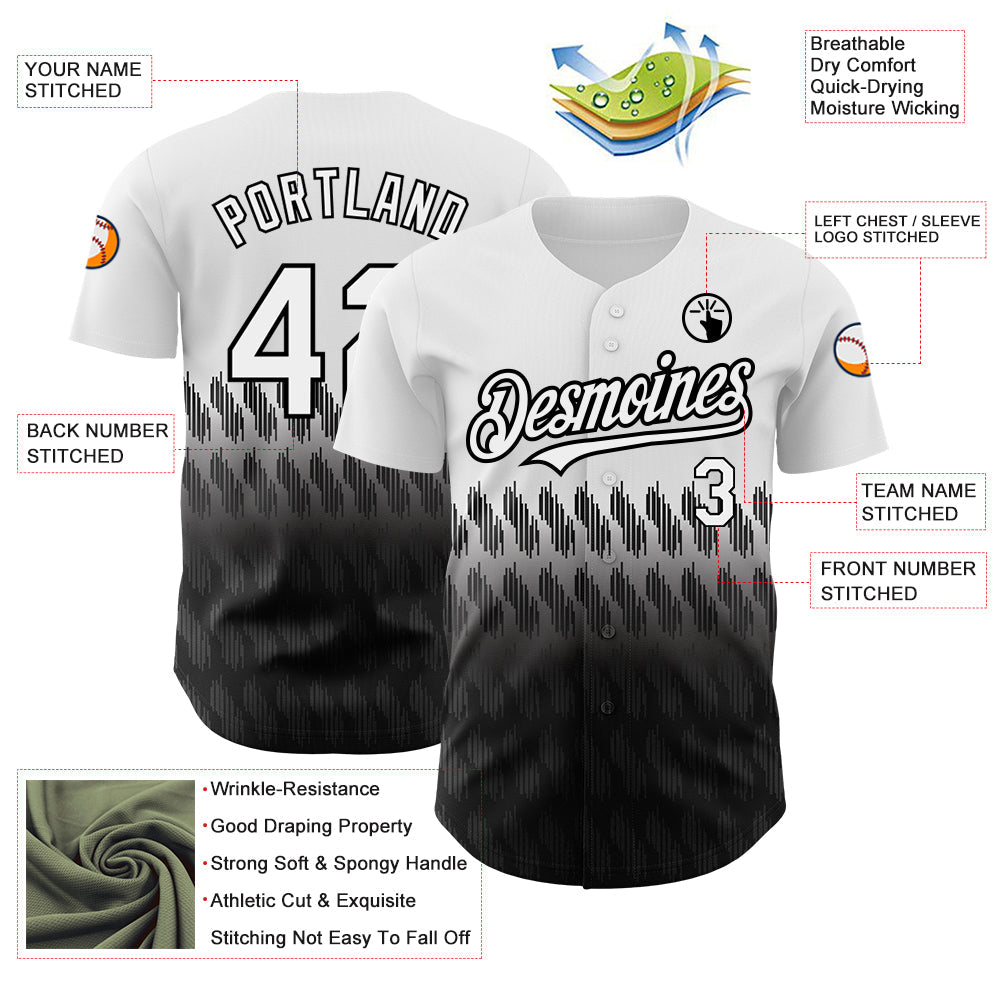 Custom White Black 3D Pattern Design Lines Authentic Baseball Jersey view 3