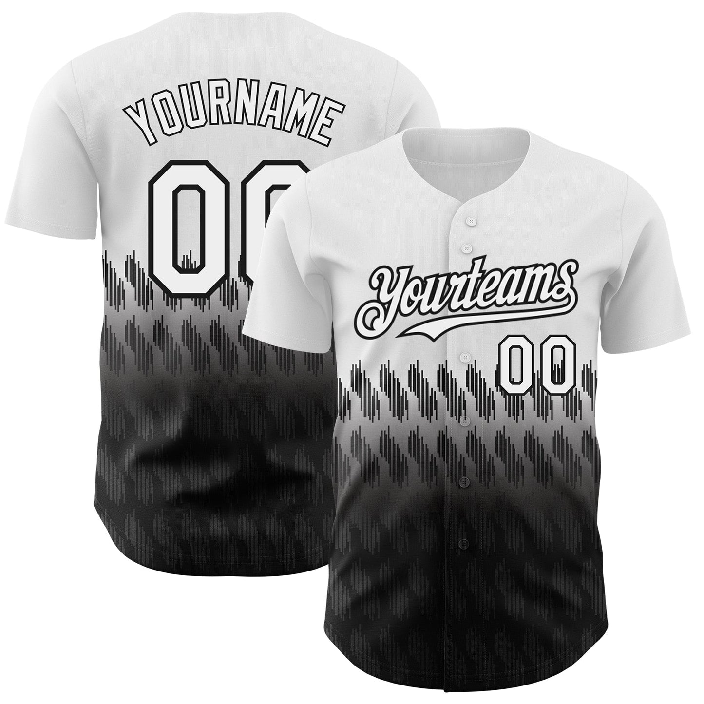 Custom White Black 3D Pattern Design Lines Authentic Baseball Jersey - Main View