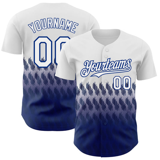 Custom White Royal 3D Pattern Design Lines Authentic Baseball Jersey - Main View