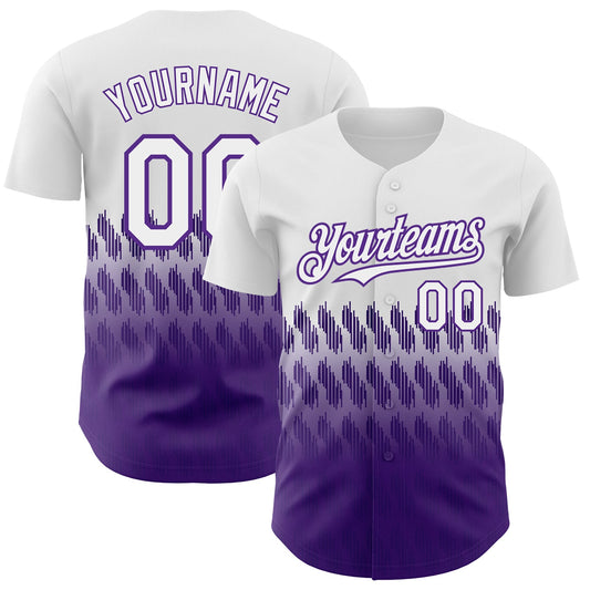 Custom White Purple 3D Pattern Design Lines Authentic Baseball Jersey - Main View