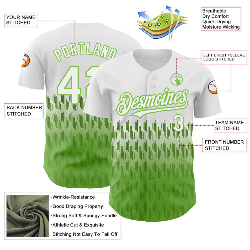 Custom White Neon Green 3D Pattern Design Lines Authentic Baseball Jersey view 3