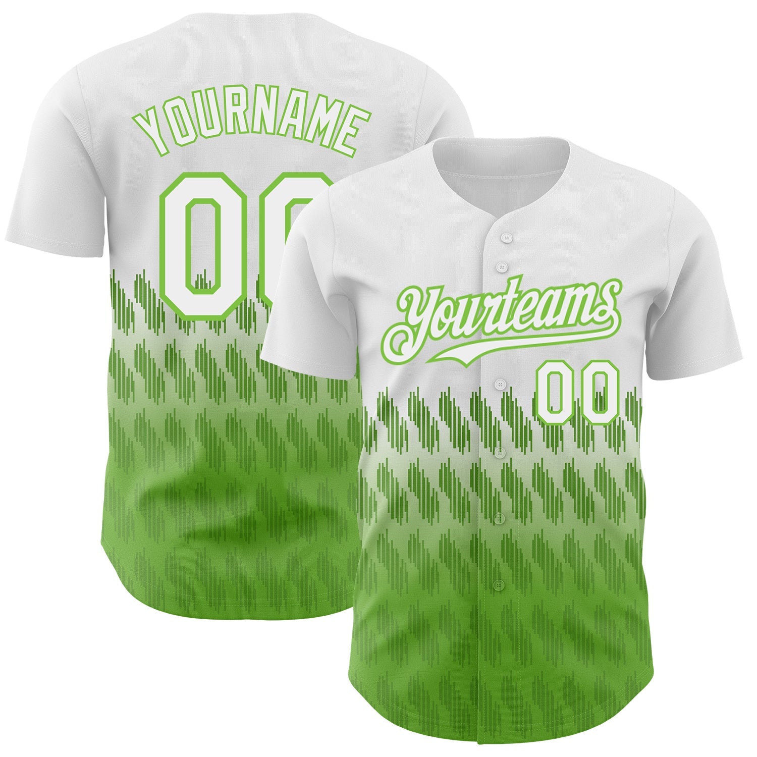 Custom White Neon Green 3D Pattern Design Lines Authentic Baseball Jersey - Main View
