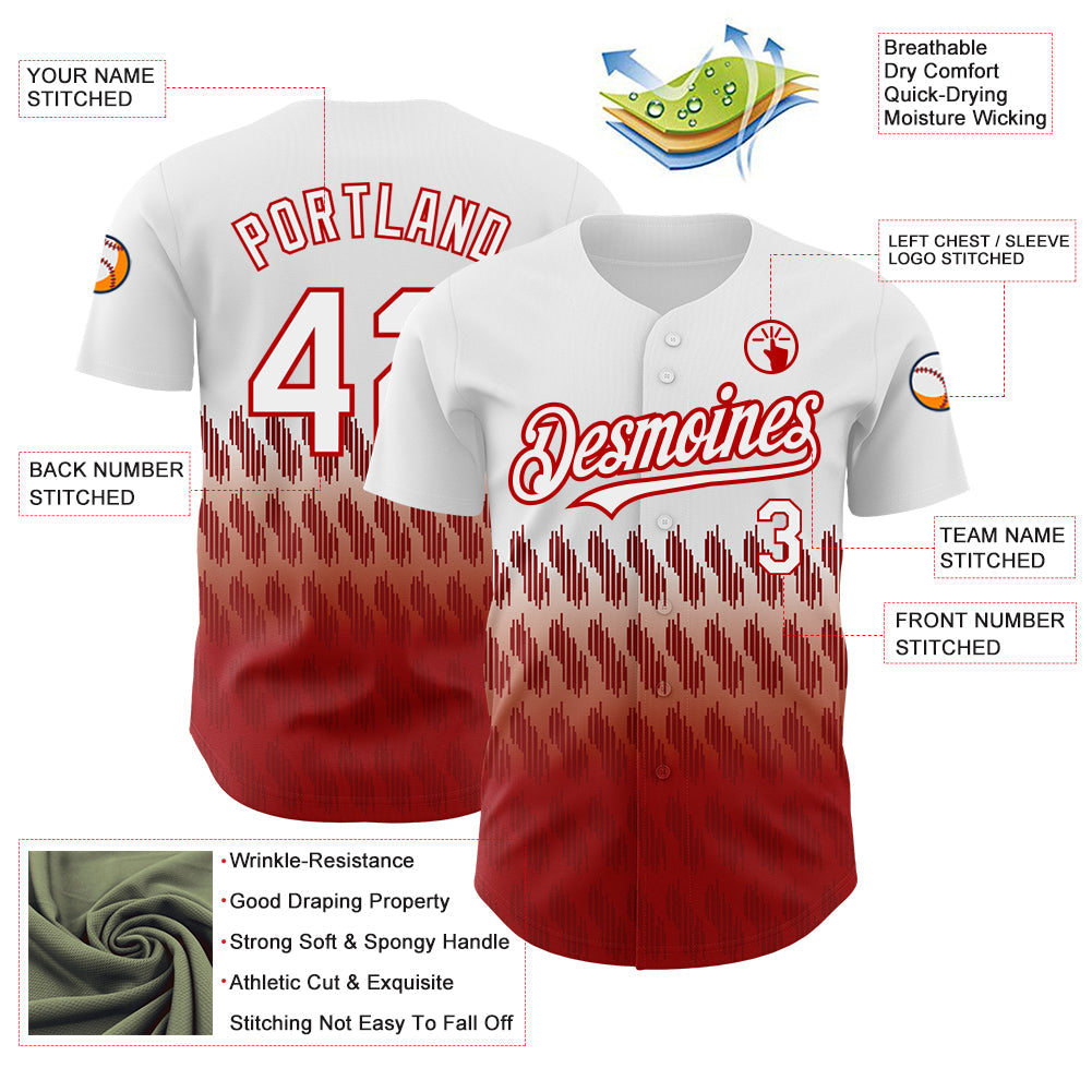 Custom White Red 3D Pattern Design Lines Authentic Baseball Jersey view 3