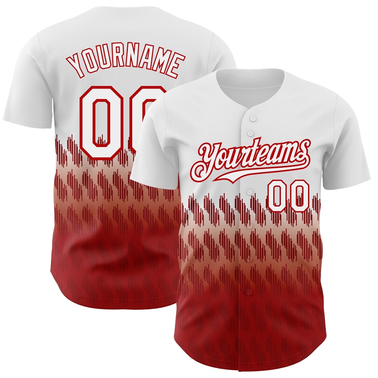 Custom White Red 3D Pattern Design Lines Authentic Baseball Jersey - Main View
