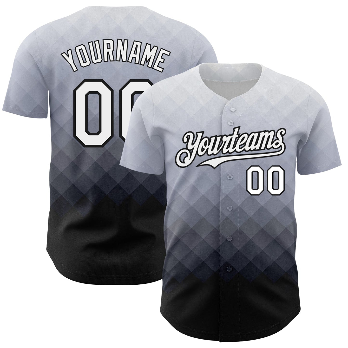 Custom Gray White-Black 3D Pattern Design Gradient Square Shape Authentic Baseball Jersey - Main View