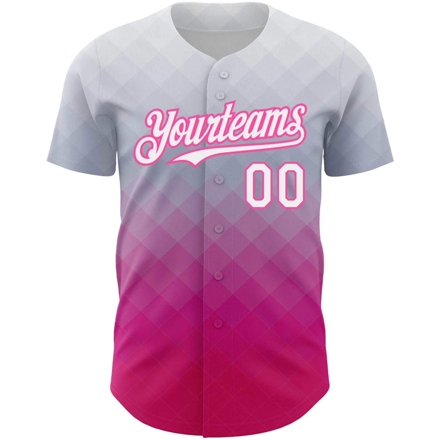 Custom Gray White-Pink 3D Pattern Design Gradient Square Shape Authentic Baseball Jersey view 2