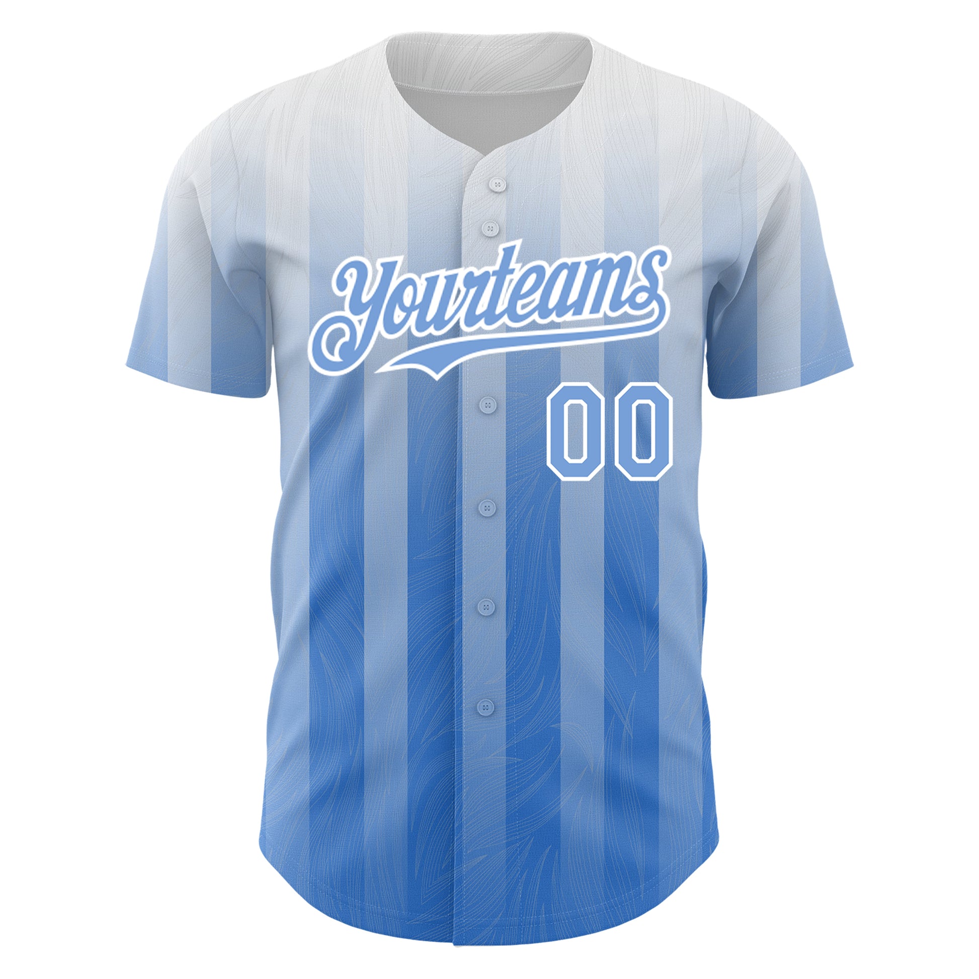 Custom White Light Blue 3D Pattern Design Stripes Authentic Baseball Jersey view 2