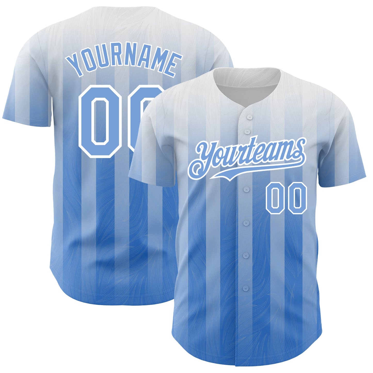 Custom White Light Blue 3D Pattern Design Stripes Authentic Baseball Jersey - Main View