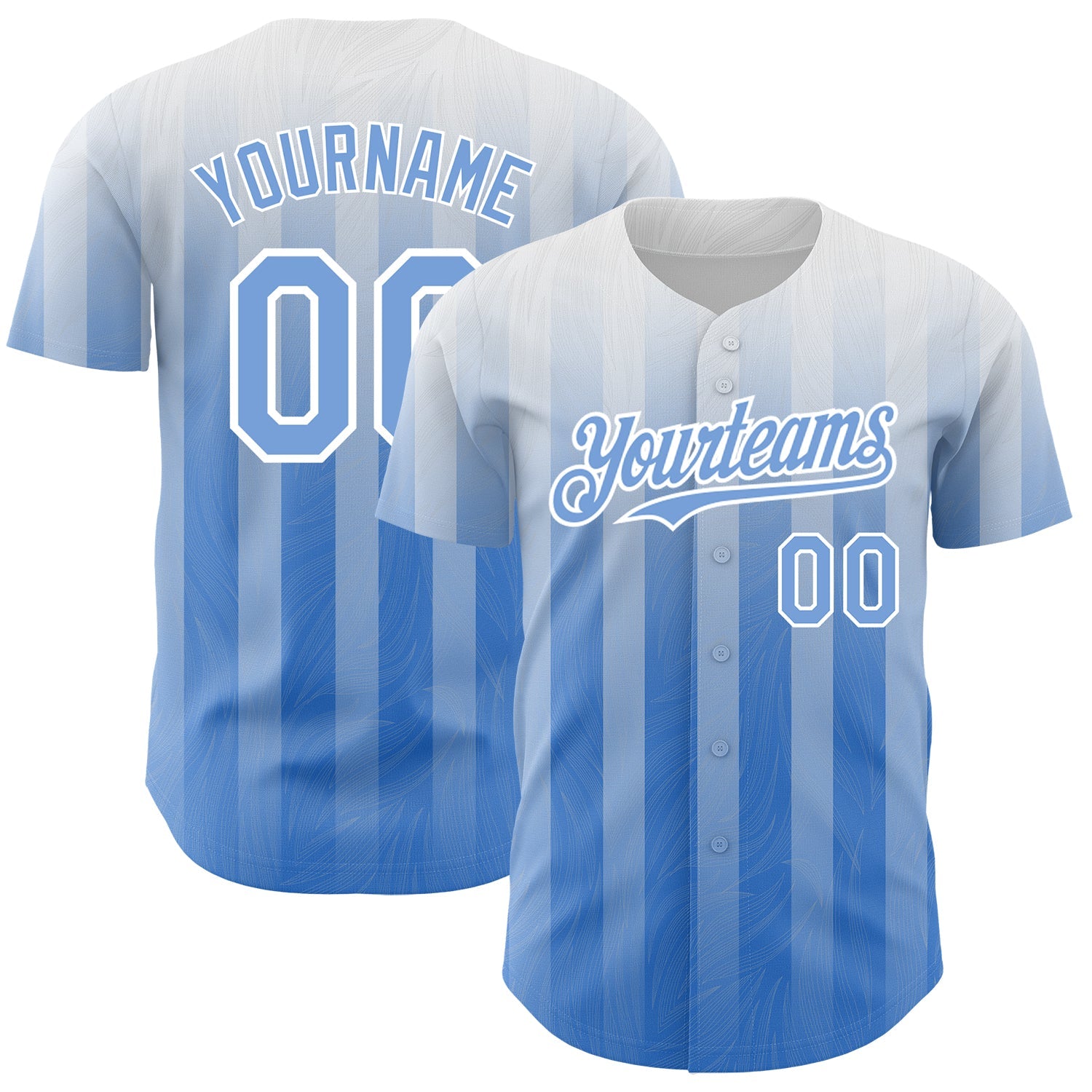 Custom White Light Blue 3D Pattern Design Stripes Authentic Baseball Jersey - Main View